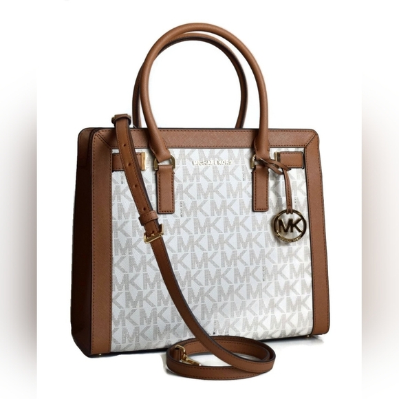Michael Kors Dillon Satchel Vanilla & Acorn Signature - Picture 1 of 16